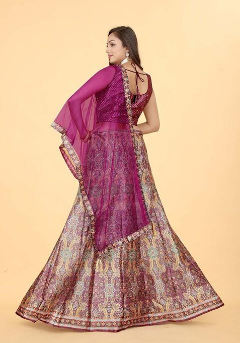 Purple Woven Design Blended Lehenga Choli