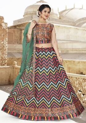 Red Printed Blended Lehenga Choli