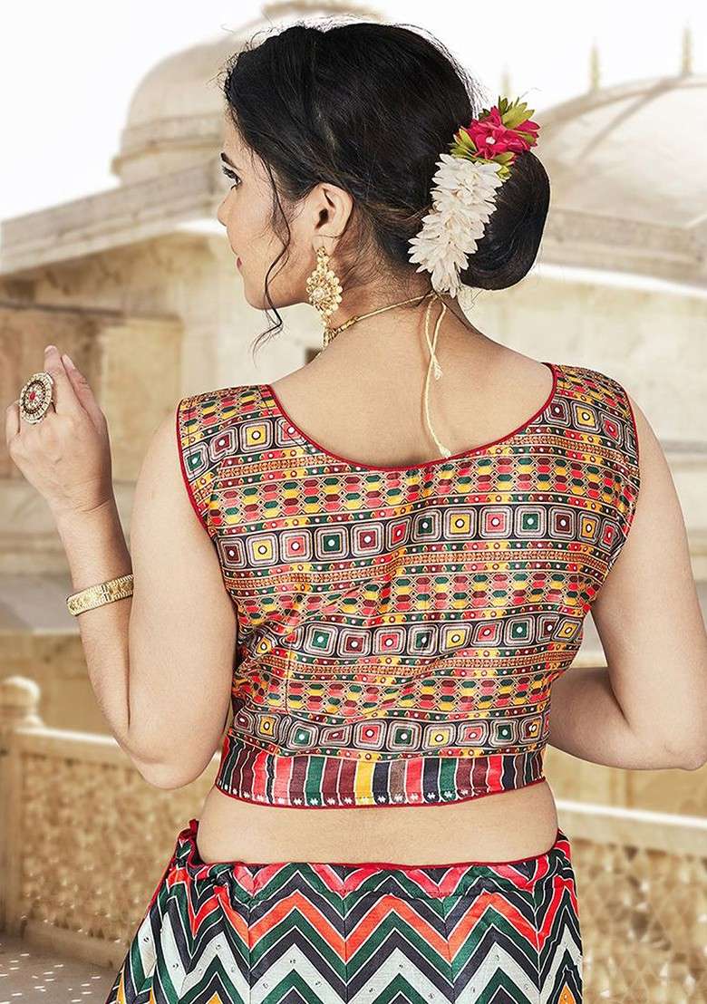 Red Printed Blended Lehenga Choli - Indya