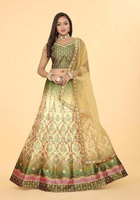 Yellow Printed Blended Lehenga Choli