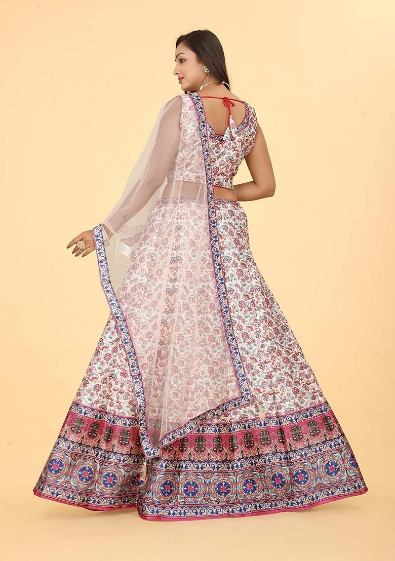 Pink Printed Blended Lehenga Choli - Indya