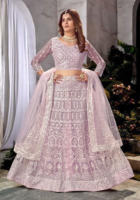 Purple Emboridered Blended Lehenga Choli