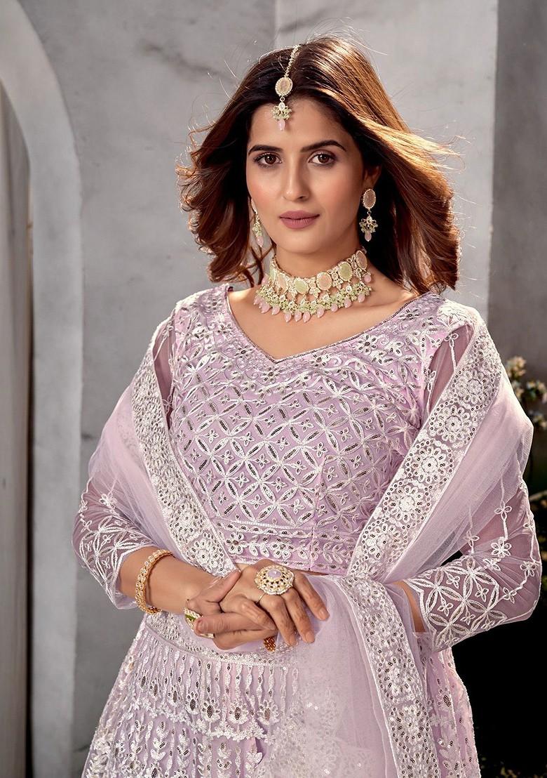 Purple Emboridered Blended Lehenga Choli - Indya