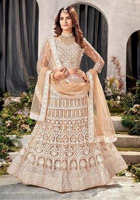 Peach Emboridered Blended Lehenga Choli