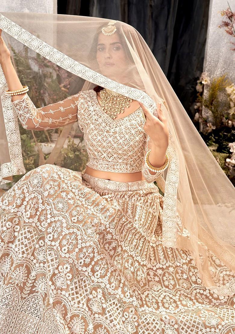 Peach Emboridered Blended Lehenga Choli - Indya