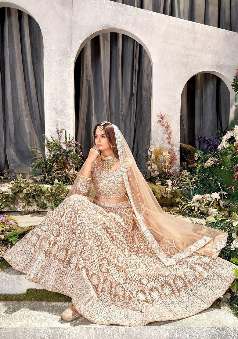 Peach Emboridered Blended Lehenga Choli - Indya