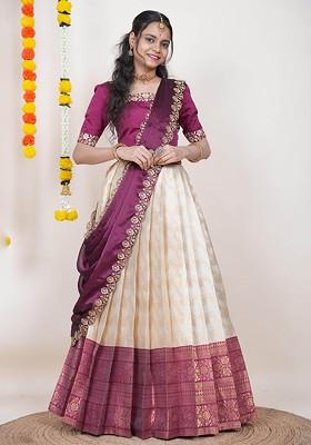 Cream Woven Design Blended Lehenga Choli