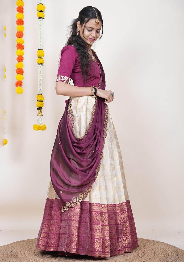 Cream Woven Design Blended Lehenga Choli - Indya