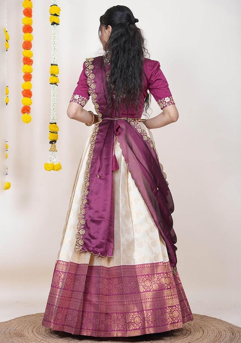 Cream Woven Design Blended Lehenga Choli - Indya