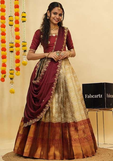 Maroon Emboridered Blended Lehenga Choli