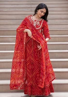 Red Emboridered Blended Lehenga Choli