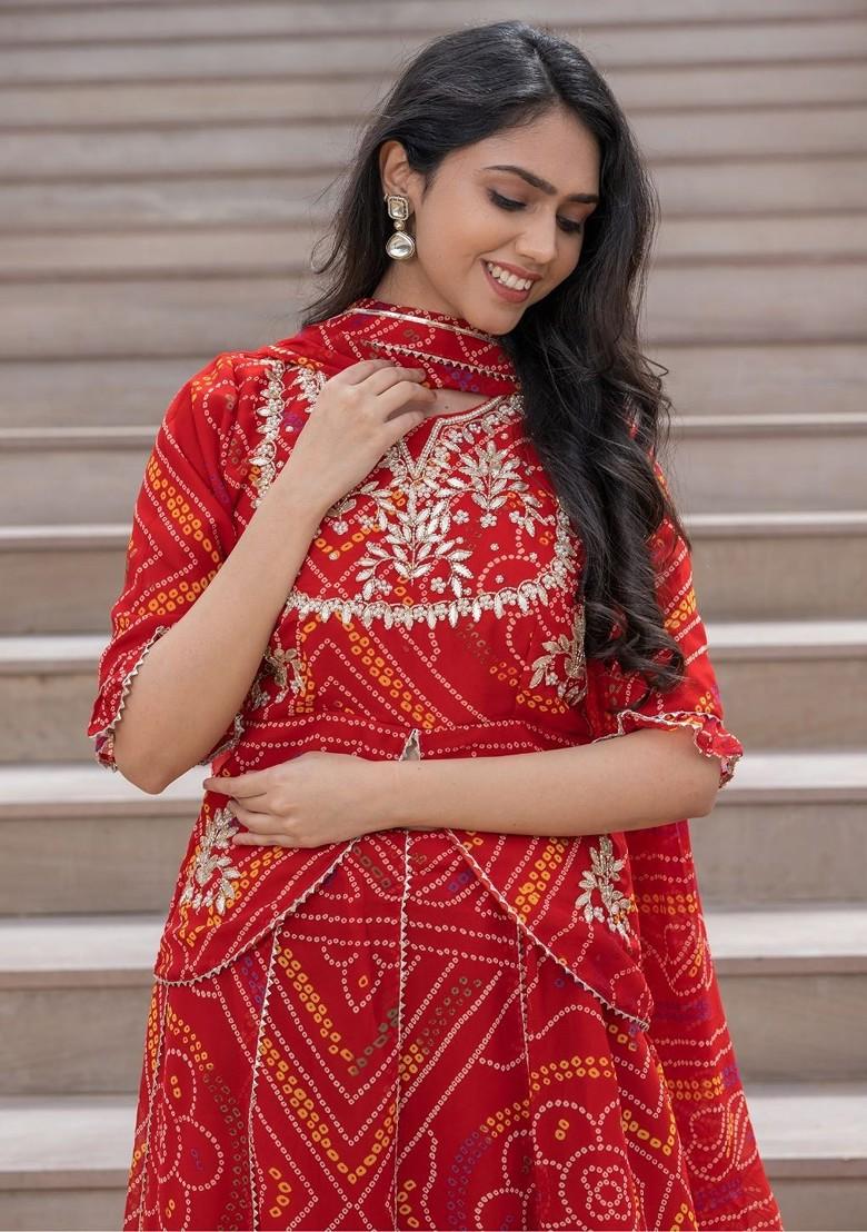 Red Emboridered Blended Lehenga Choli