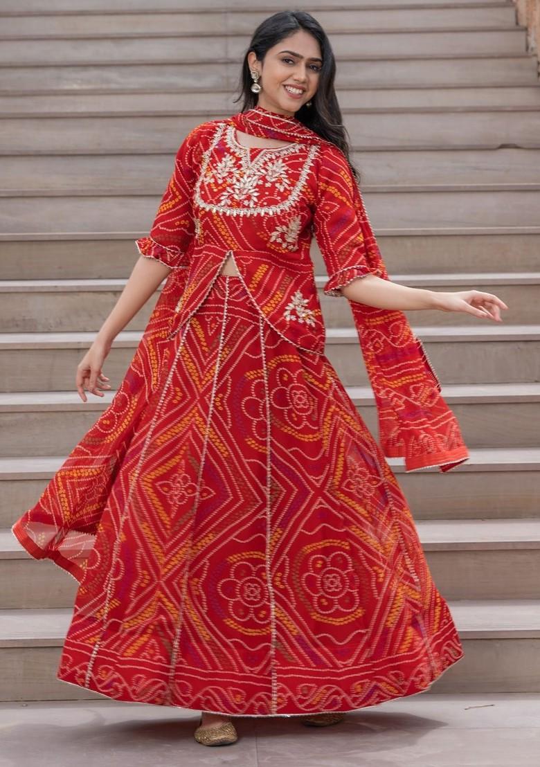 Red Emboridered Blended Lehenga Choli