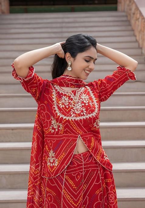 Red Emboridered Blended Lehenga Choli