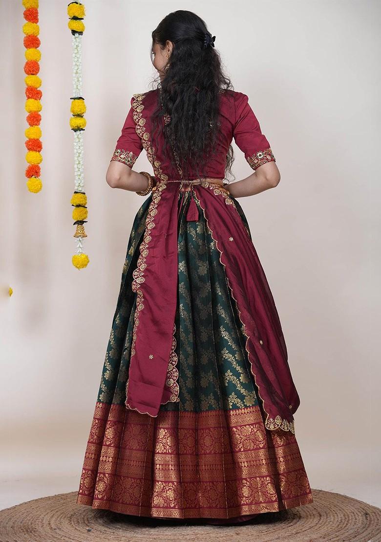 Green Zari Work Blended Lehenga Choli - Indya
