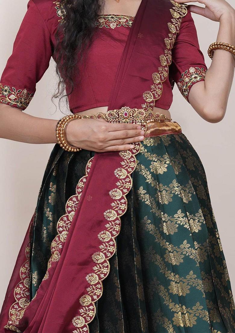 Green Zari Work Blended Lehenga Choli - Indya