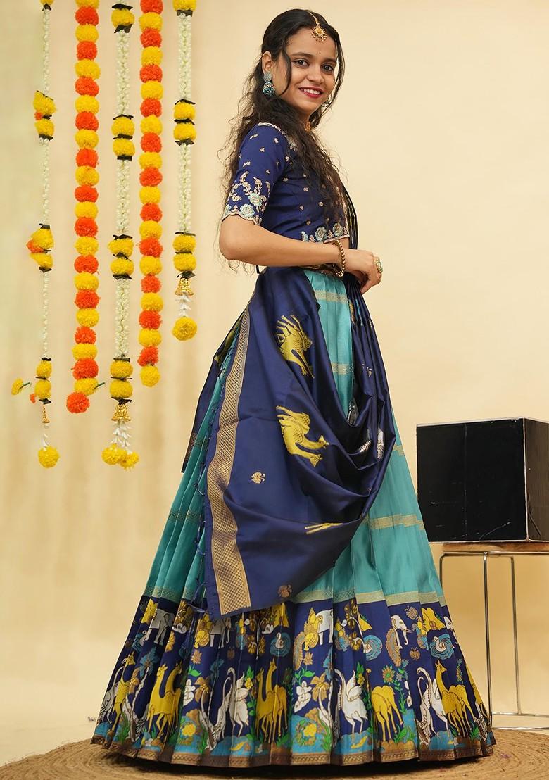 Sea Green Emboridered Blended Lehenga Choli - Indya