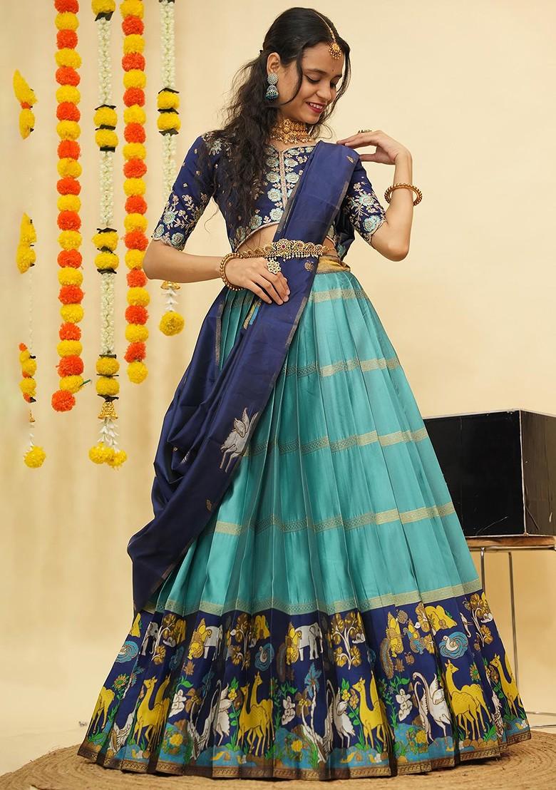 Sea Green Emboridered Blended Lehenga Choli - Indya
