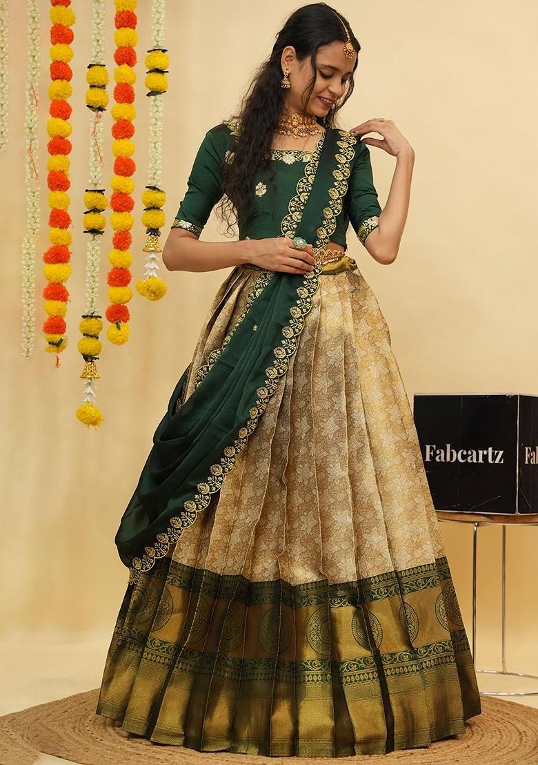 Green Emboridered Blended Lehenga Choli - Indya