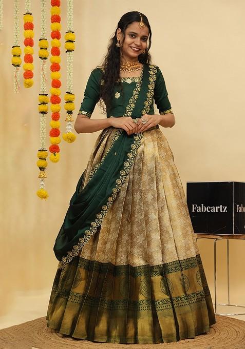 Green Emboridered Blended Lehenga Choli