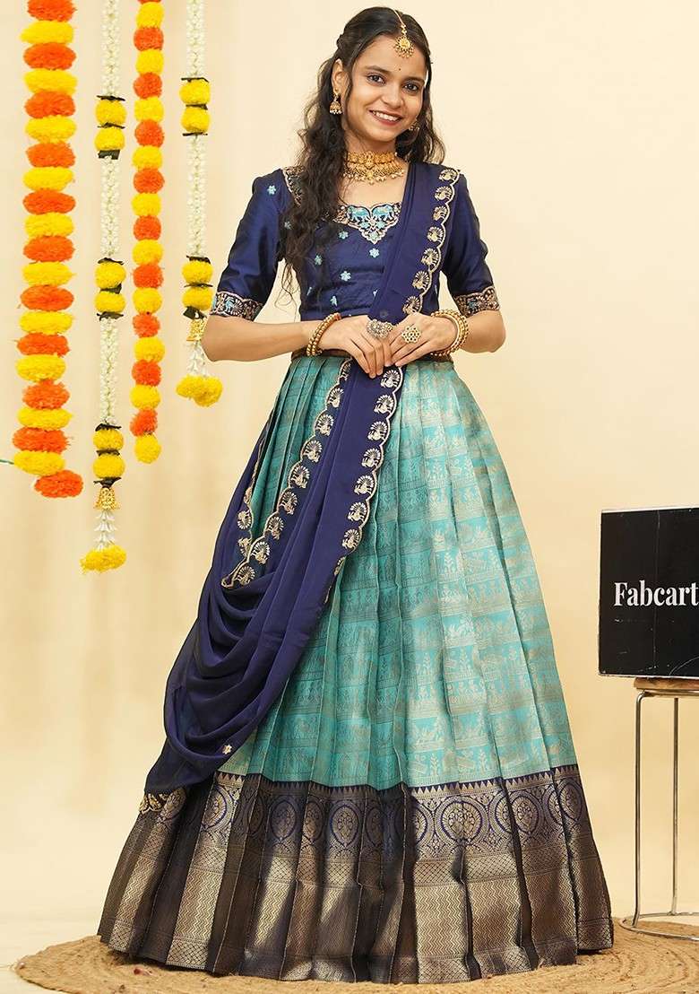 Sea Green Emboridered Blended Lehenga Choli - Indya