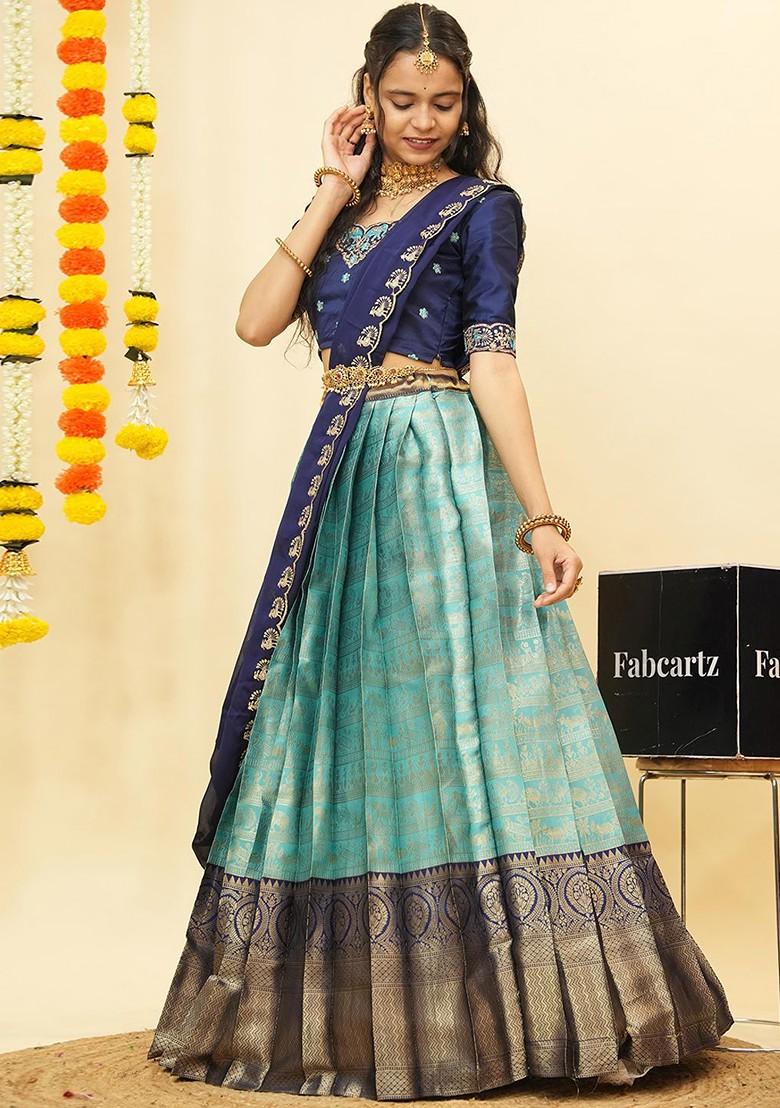 Sea Green Emboridered Blended Lehenga Choli - Indya