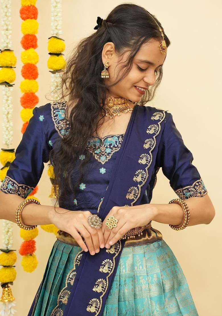 Sea Green Emboridered Blended Lehenga Choli - Indya