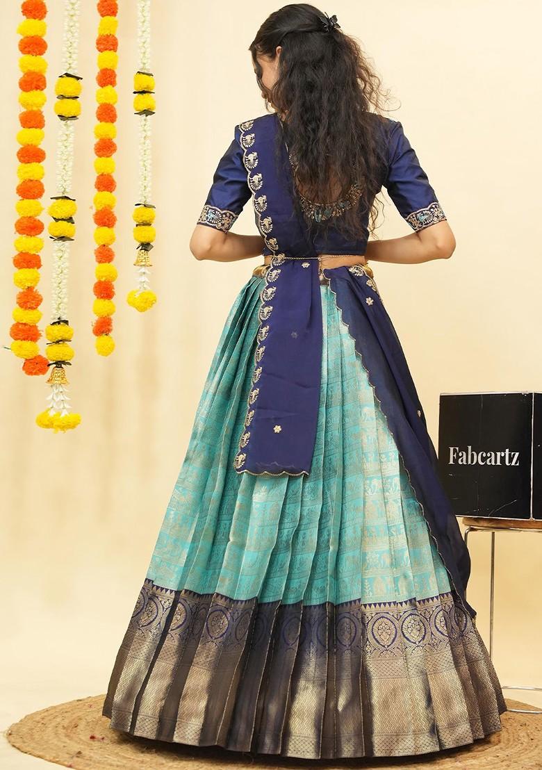 Sea Green Emboridered Blended Lehenga Choli - Indya