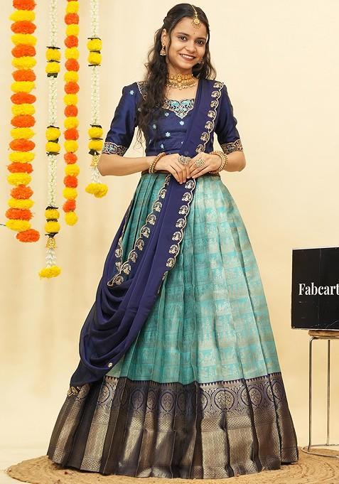 Sea Green Emboridered Blended Lehenga Choli