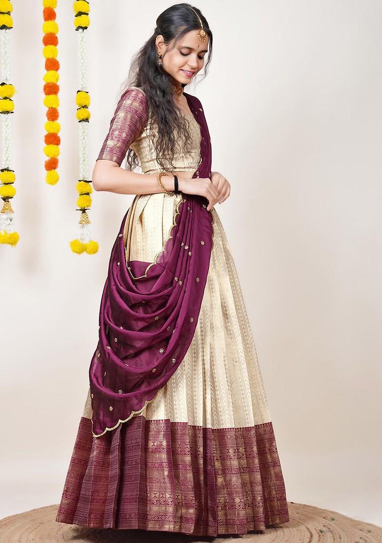 Purple Woven Design Blended Lehenga Choli - Indya