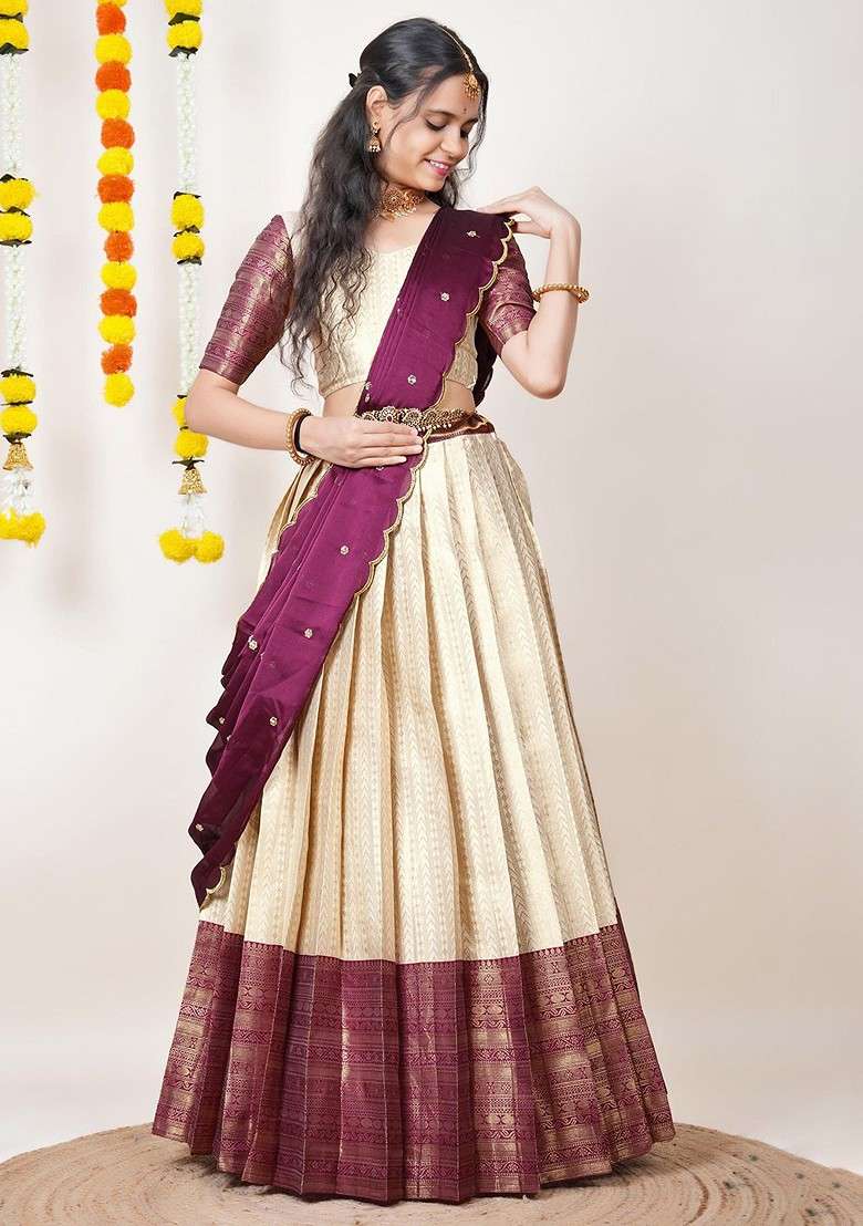 Purple Woven Design Blended Lehenga Choli - Indya