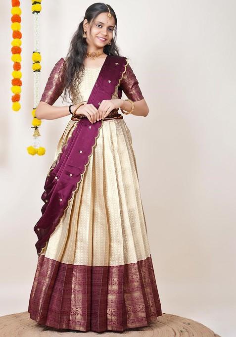 Purple Woven Design Blended Lehenga Choli — view on Indya