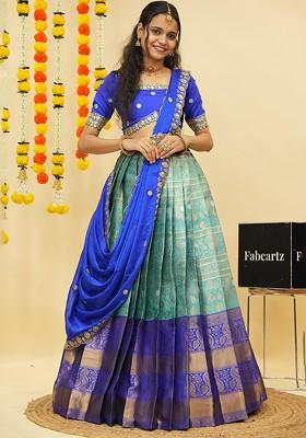 Sea Green Embellished Blended Lehenga Choli
