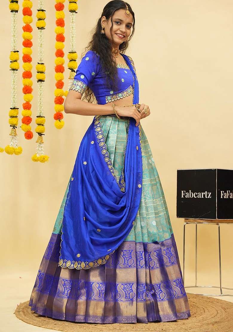 Sea Green Embellished Blended Lehenga Choli - Indya
