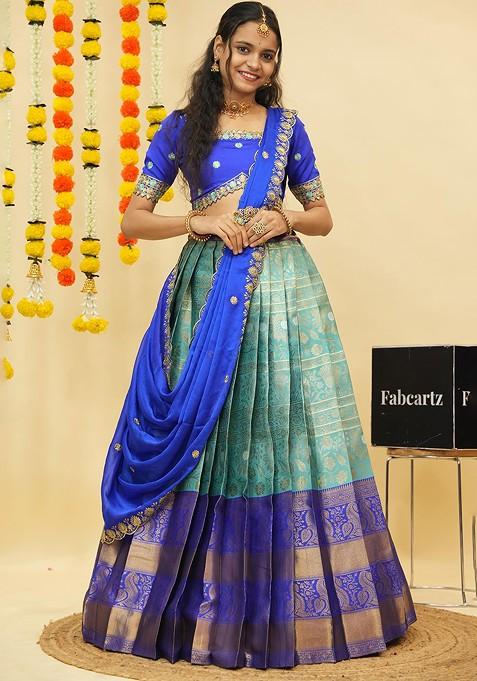 Sea Green Embellished Blended Lehenga Choli — view on Indya