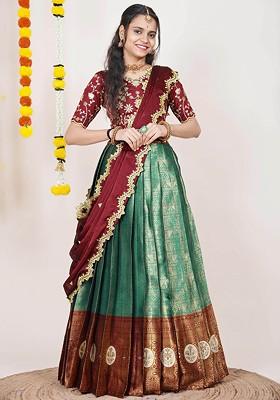 Green Woven Design Blended Lehenga Choli