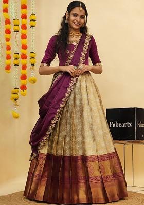 Purple Emboridered Blended Lehenga Choli