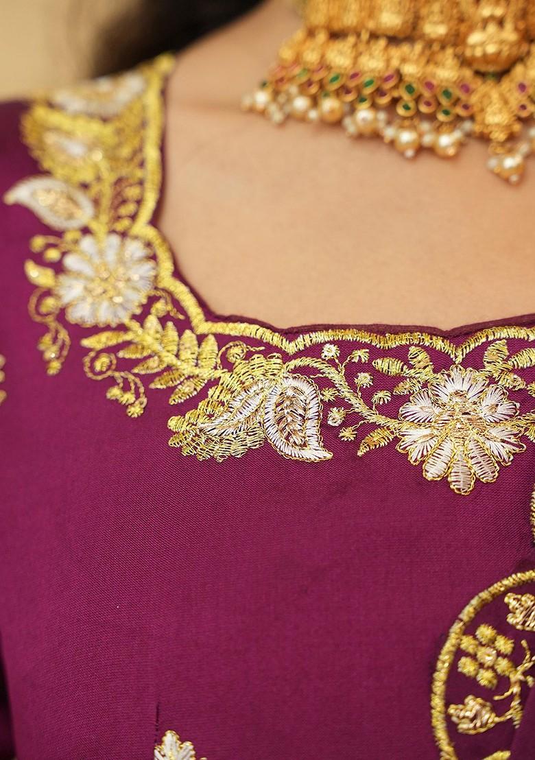 Purple Emboridered Blended Lehenga Choli - Indya