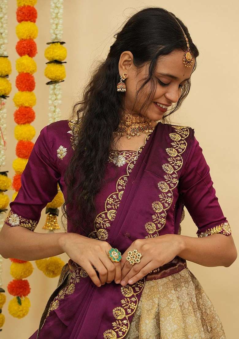 Purple Emboridered Blended Lehenga Choli - Indya