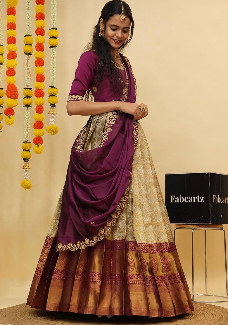 Purple Emboridered Blended Lehenga Choli - Indya