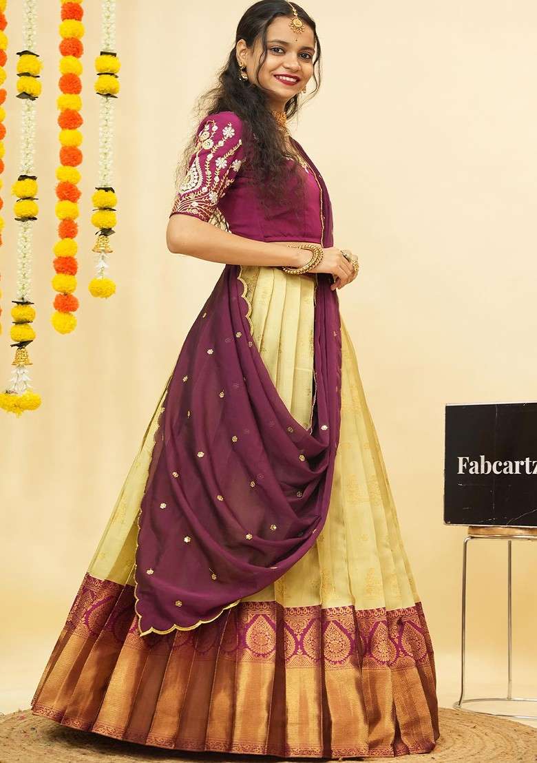 Beige Emboridered Blended Lehenga Choli - Indya
