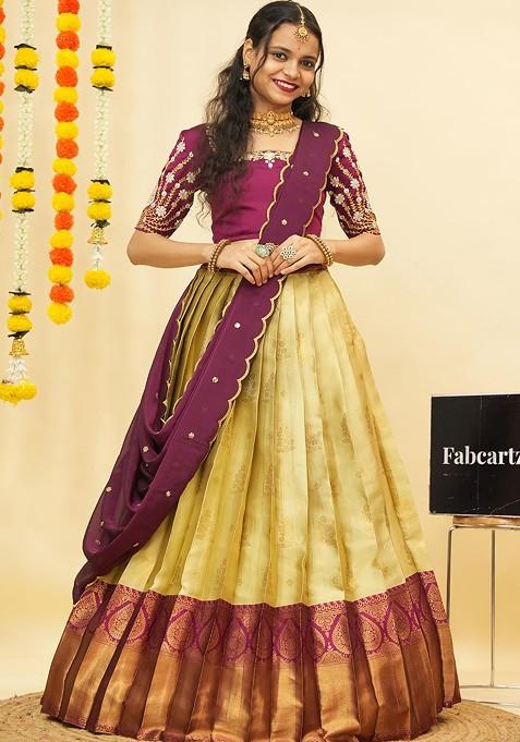 Beige Emboridered Blended Lehenga Choli — view on Indya