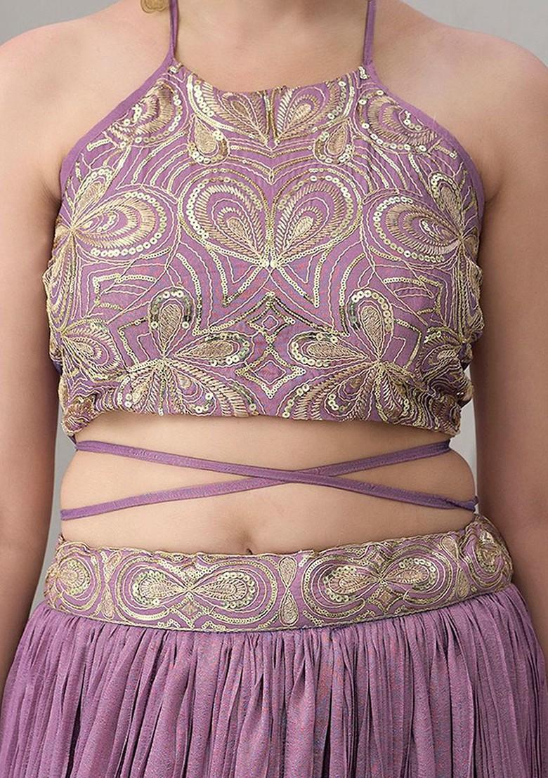 Purple Emboridered Blended Lehenga Choli - Indya