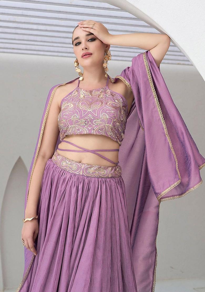 Purple Emboridered Blended Lehenga Choli - Indya