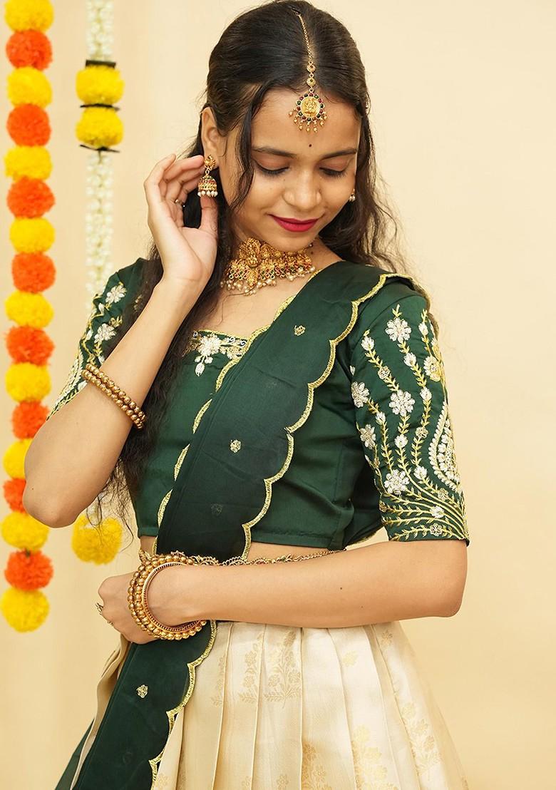 Cream Emboridered Blended Lehenga Choli - Indya