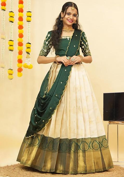 Cream Emboridered Blended Lehenga Choli — view on Indya