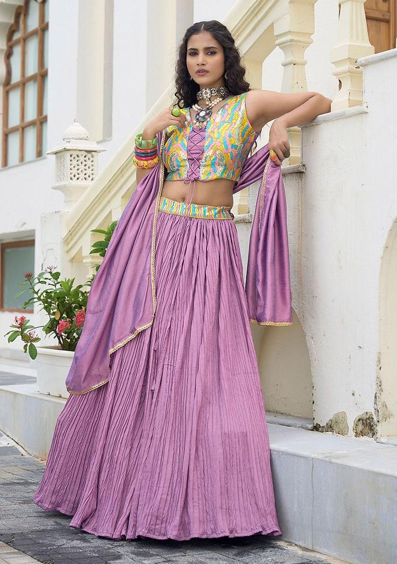 Purple Emboridered Blended Lehenga Choli - Indya