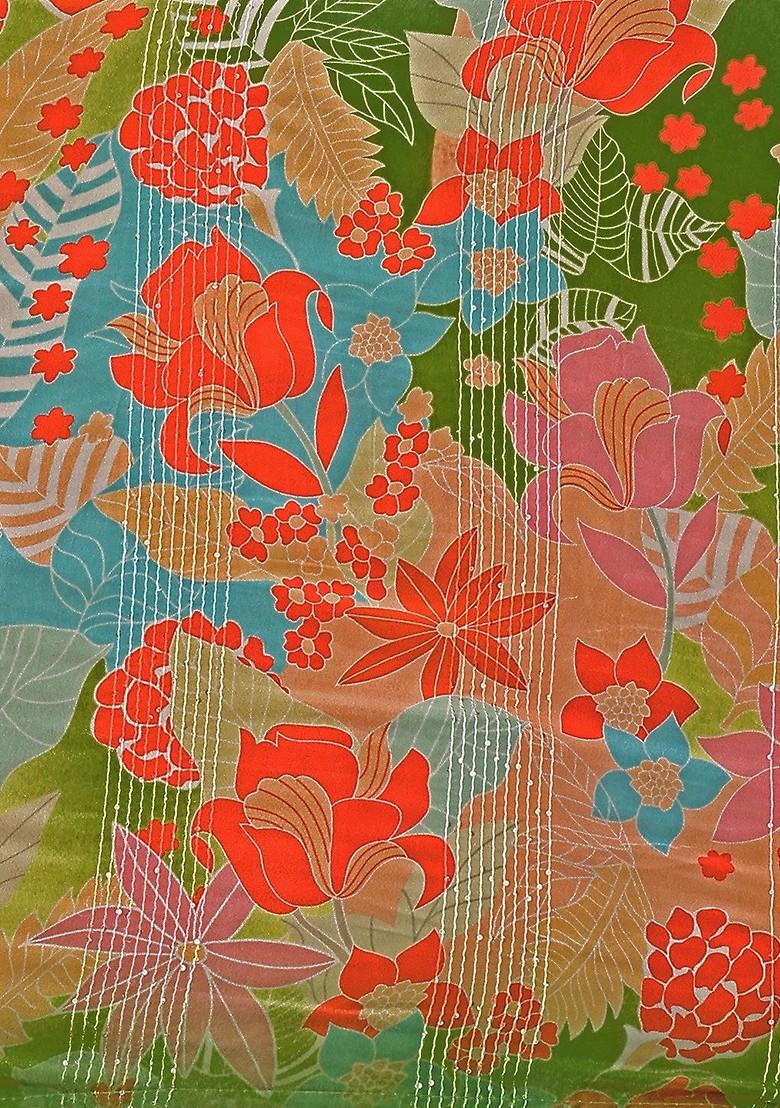 Green Printed Blended Lehenga Choli - Indya