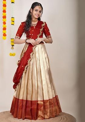 Cream Emboridered Blended Lehenga Choli