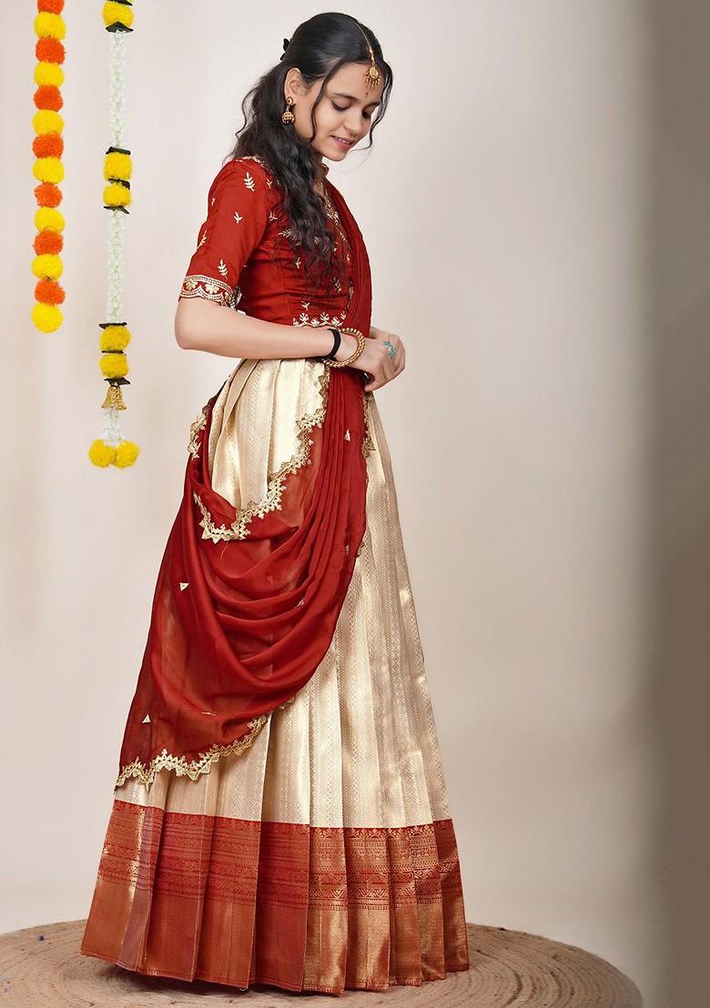 Cream Emboridered Blended Lehenga Choli - Indya
